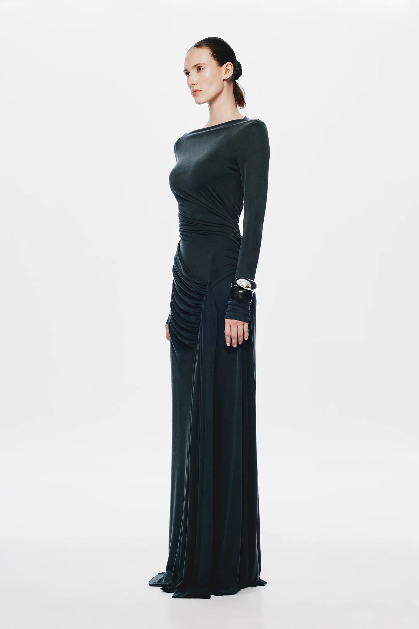 Misha Glacier Cupro Long Sleeve Maxi Dress - Black