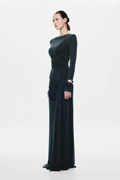 Misha Glacier Cupro Long Sleeve Maxi Dress - Black