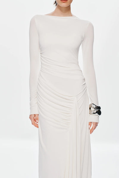 Misha Glacier Cupro Long Sleeve Maxi Dress - Ivory