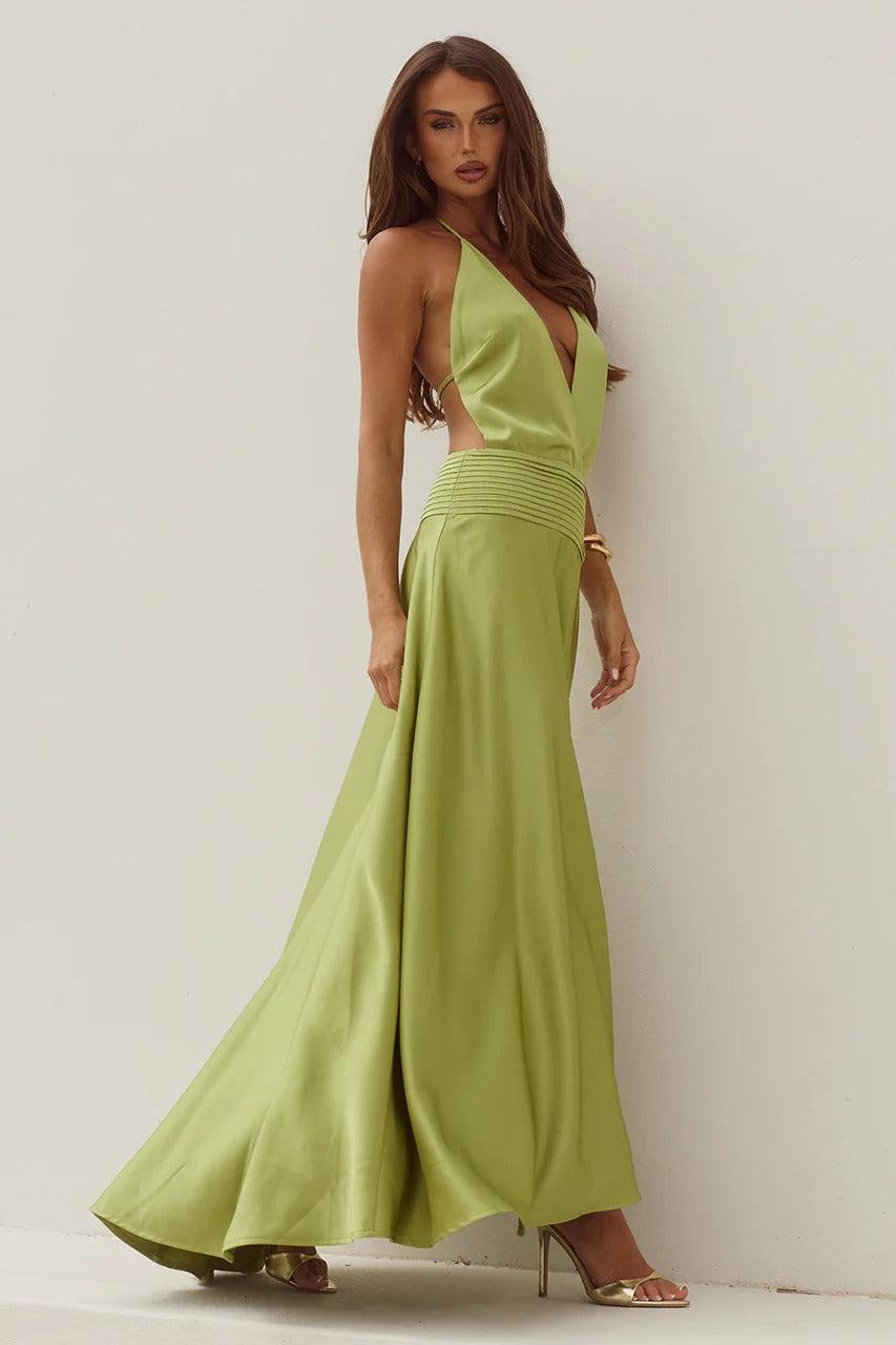 amandine satin maxi dress AMADINE DEEP V PLUNGE Size:Juniors/Women 00 Smokey Eye For Black Made in China 4thjuly vm red