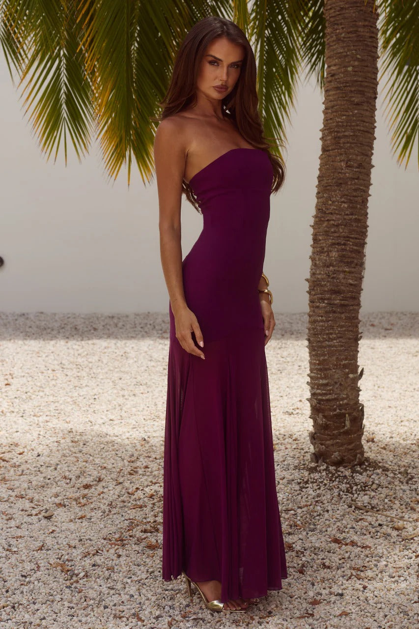 maxi dress plum REMI STRAPLESS MAXI DRESS - PLUM