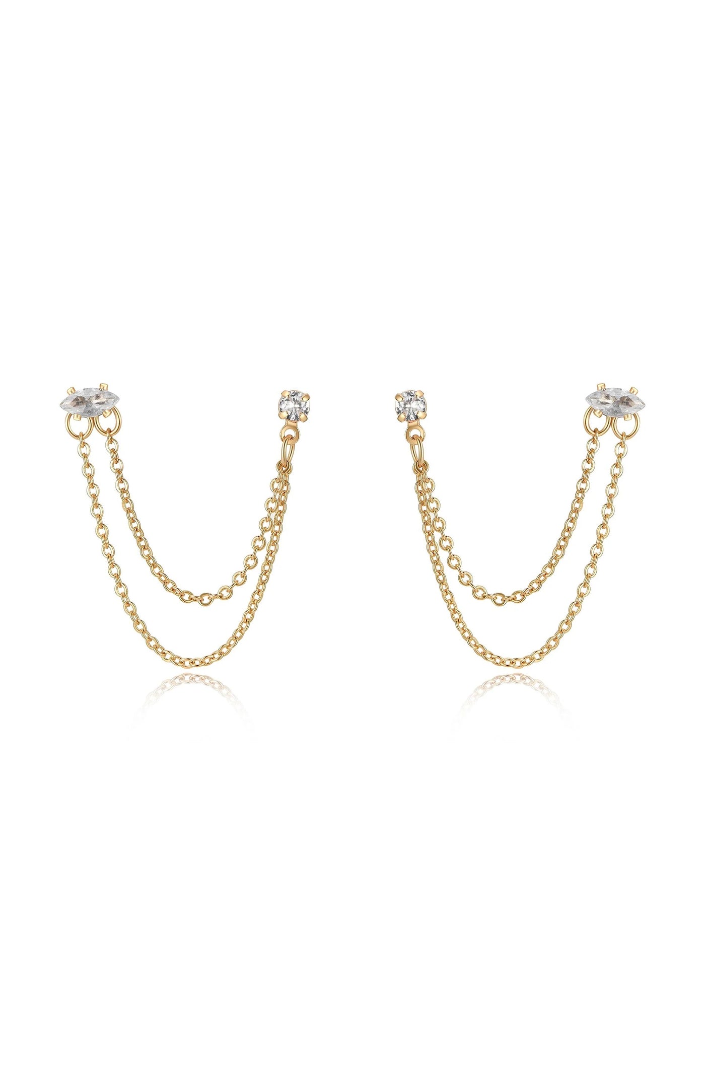 Double Piercing Chain Dangle Earrings - Clear