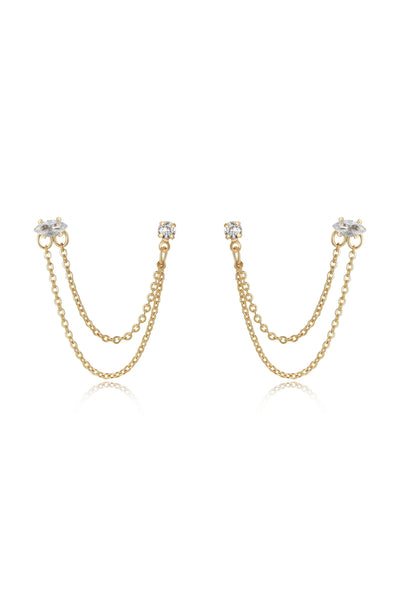 Double Piercing Chain Dangle Earrings - Clear