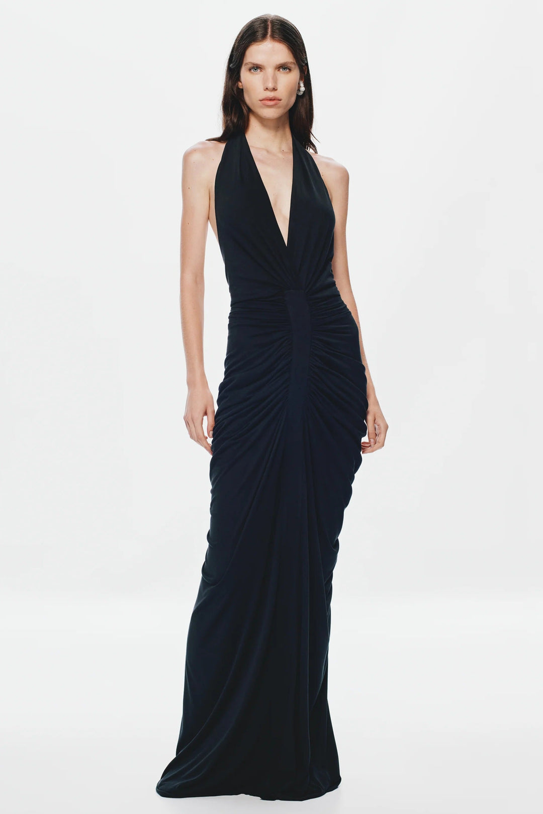 Misha Venus Gathered Cupro Dress - Black | JAUS Misha Venus Gathered Cupro Dress - Black | JAUS