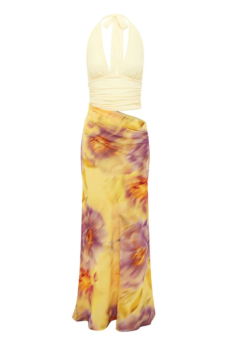 Runaway The Label Alexis Halter Cut Out Maxi Dress in Yellow