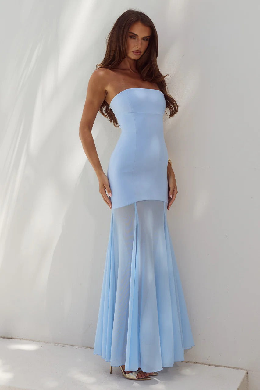 light blue strapless maxi dress REMI and black Wynter Embroidered Dress Black Size:24Q styleattribute-bridesmaid