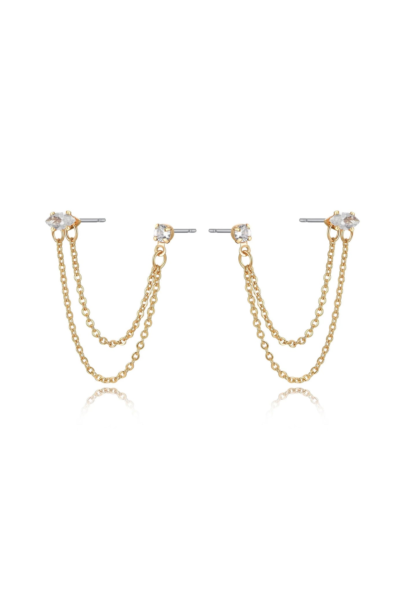 Double Piercing Chain Dangle Earrings - Clear