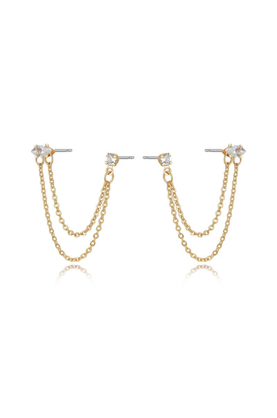 Double Piercing Chain Dangle Earrings - Clear