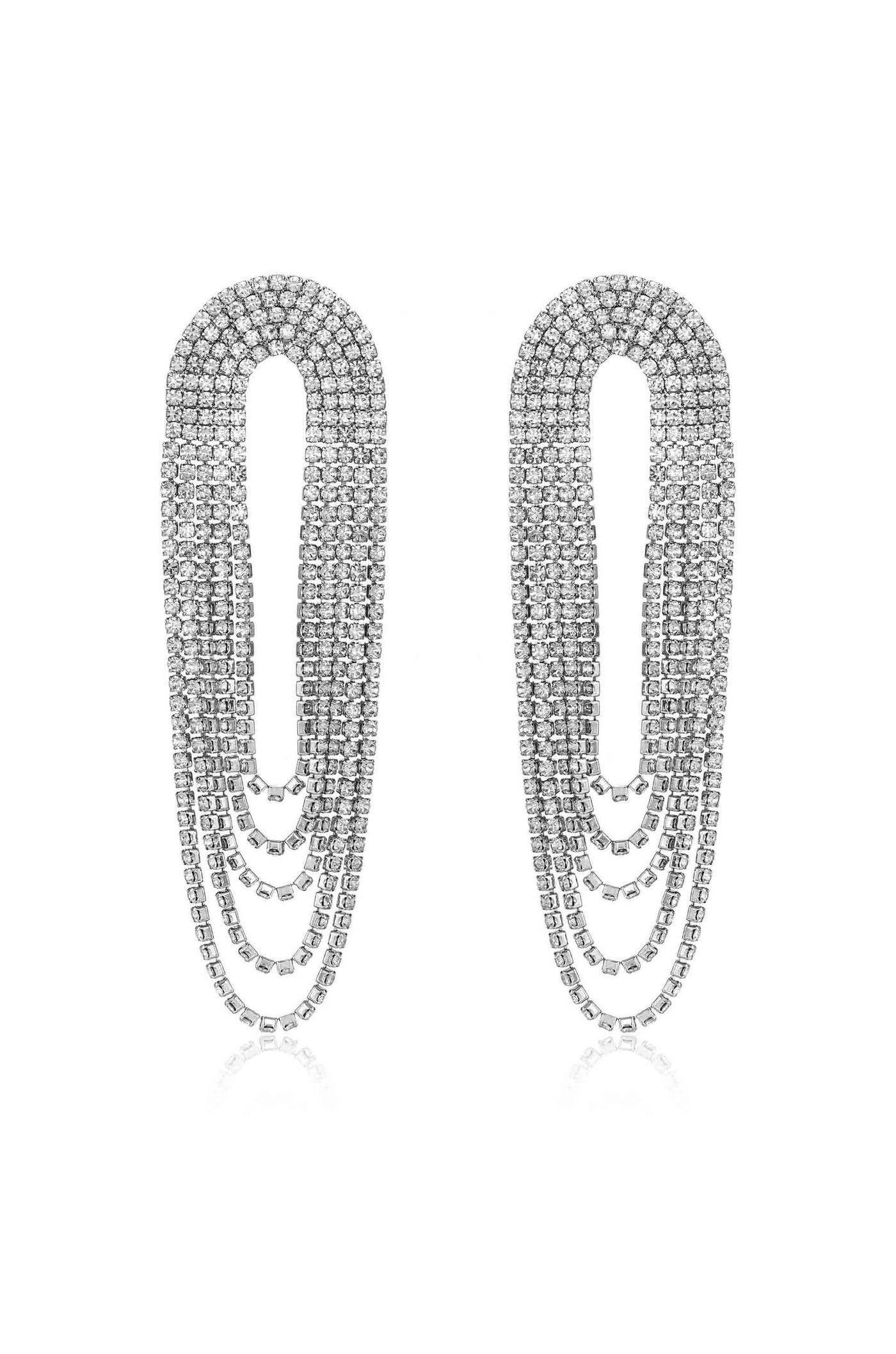 Crystal Drape Fringe Earrings - Silver