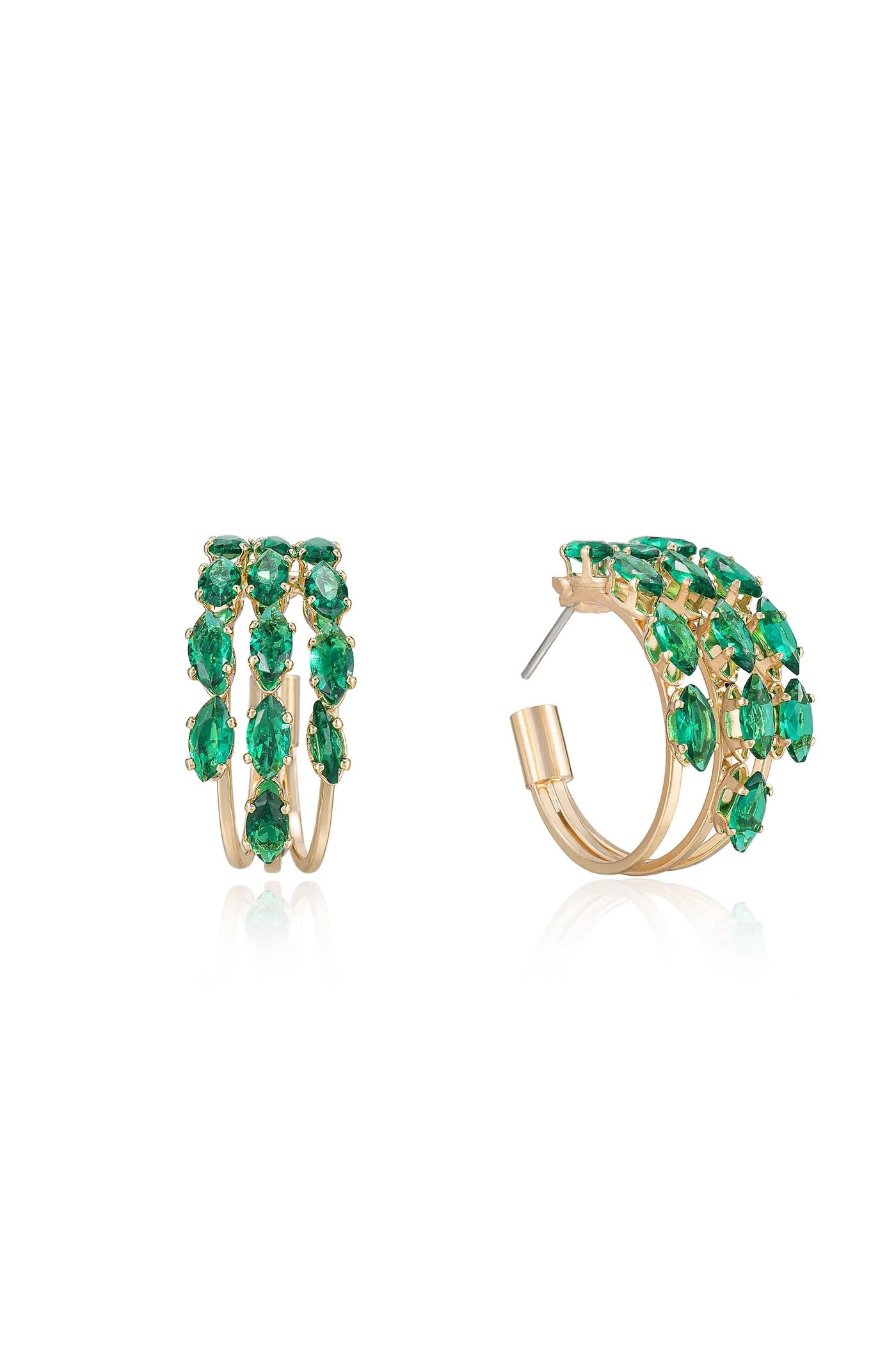 Multi-Crystal Huggie Hoop Earrings - Emerald