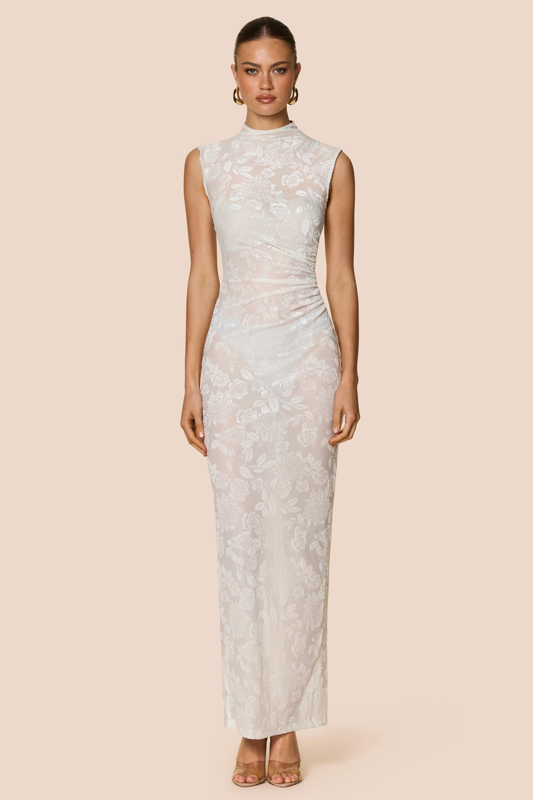 silk devore dress Long Velvet Devore Gown in Gold for Women