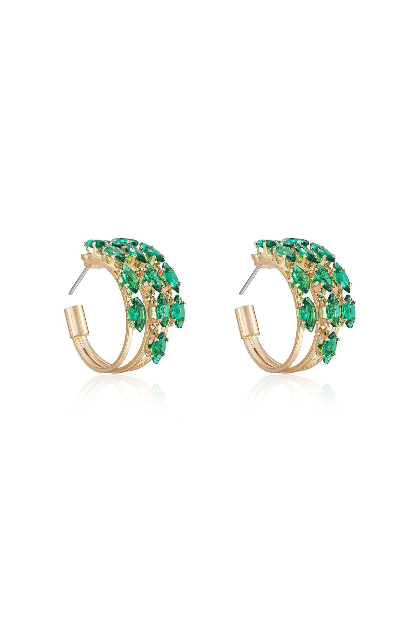 Multi-Crystal Huggie Hoop Earrings - Emerald