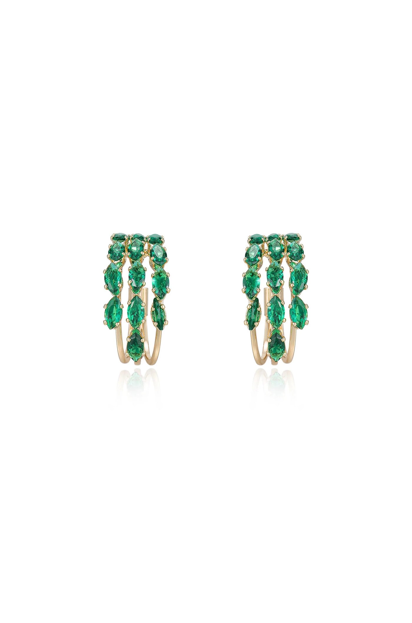 Multi-Crystal Huggie Hoop Earrings - Emerald