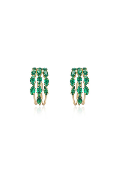 Multi-Crystal Huggie Hoop Earrings - Emerald
