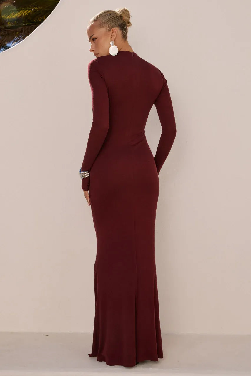 petra maxi dress wine Petra Sleeved Maxi Dress, S / Wine