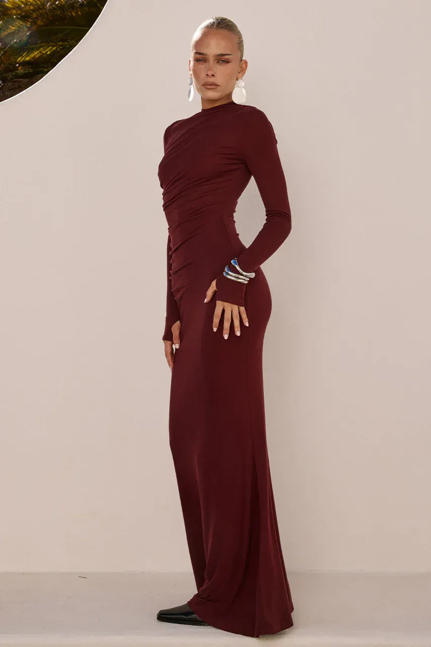 Petra Sleeved Maxi Dress, S / Wine
