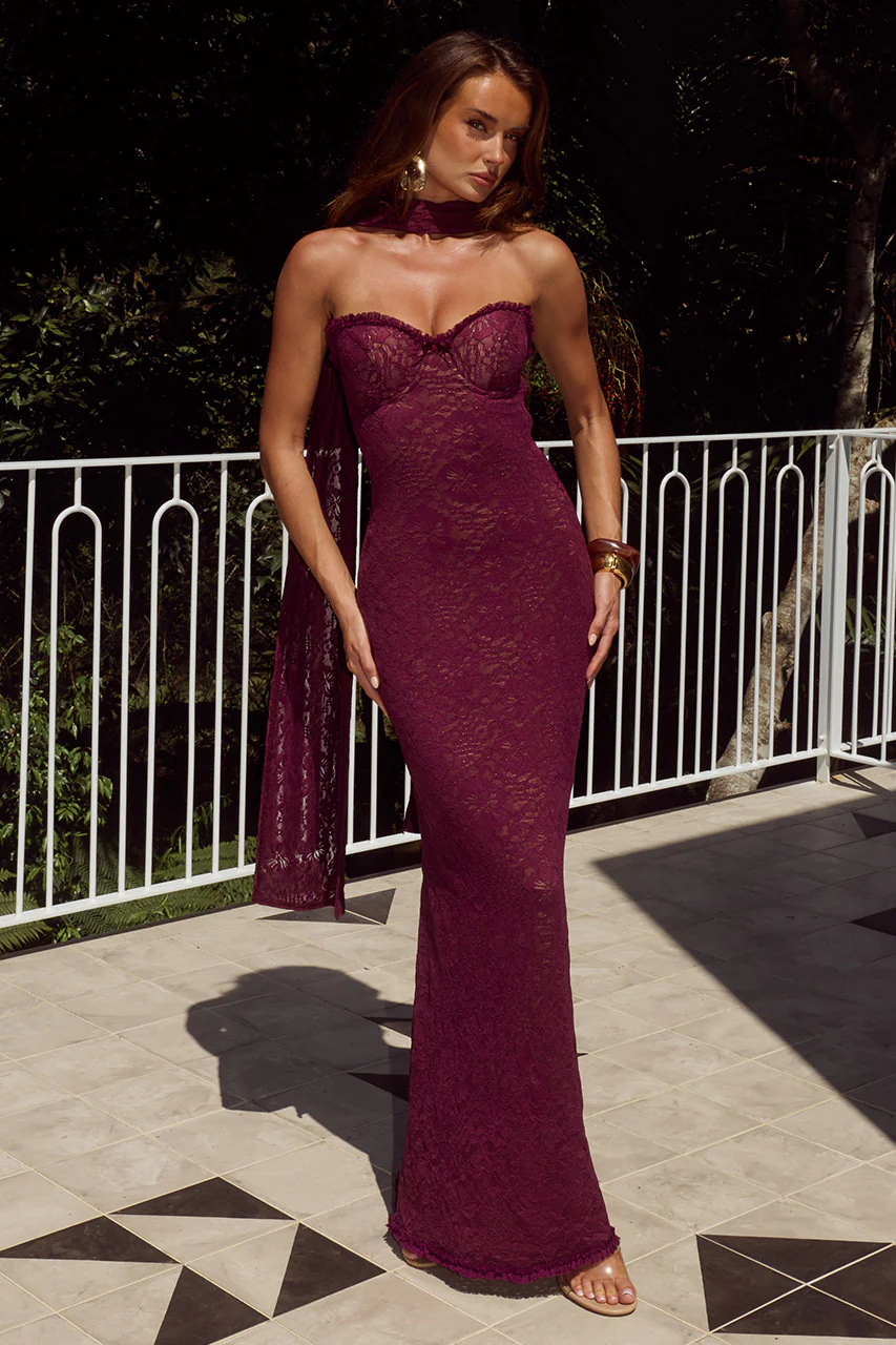 promenade maxi dress in wine Amana STRAPLESS SCARF our Zelma Maxi Dress color:Toffee 6_25_large Black Tulle A Line