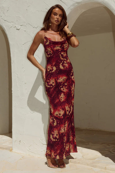 Benito Cowl Maxi Dress - Eliana Red