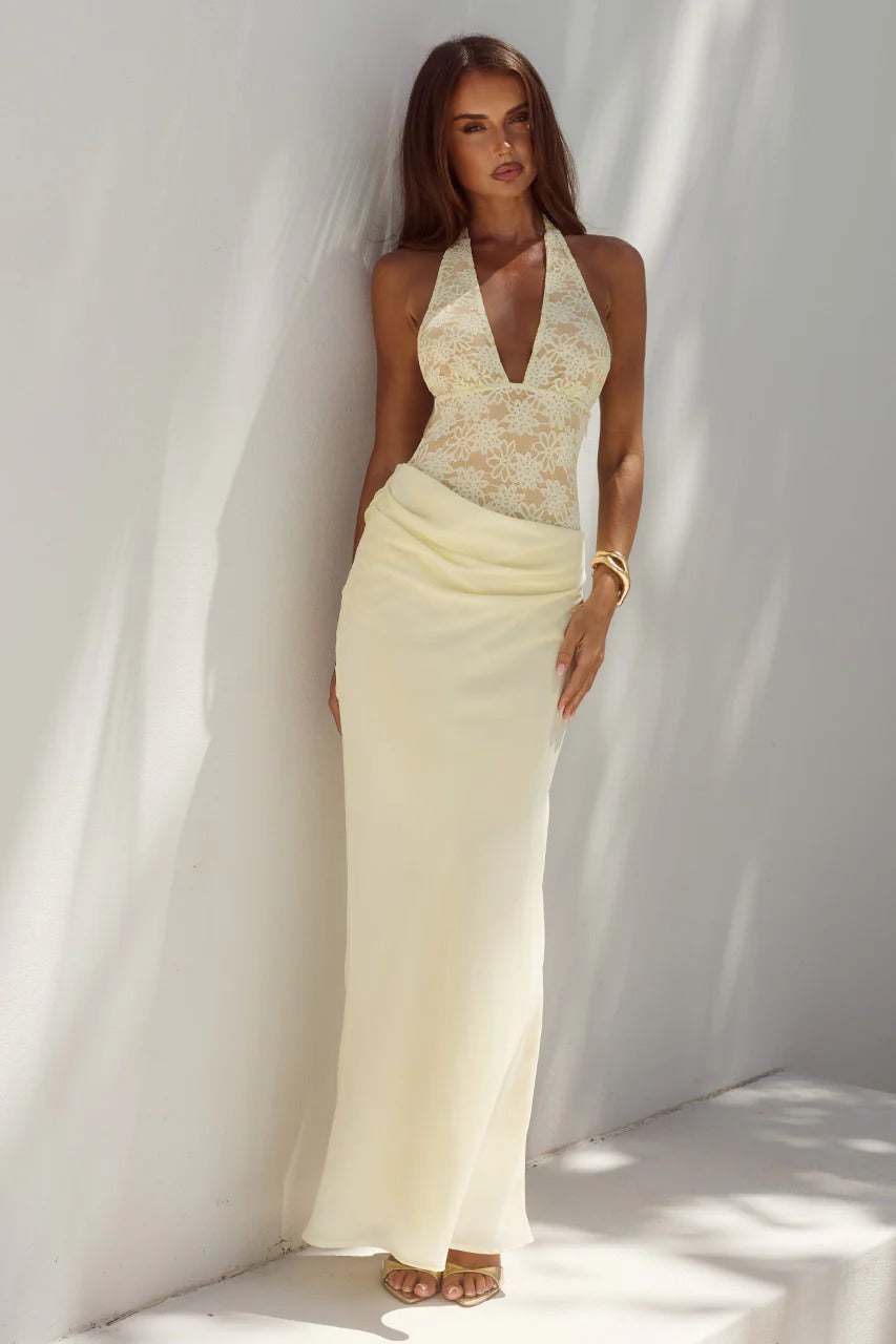 lemon halter dress LINA DRAPED MAXI HarmonyProduct_SP02071