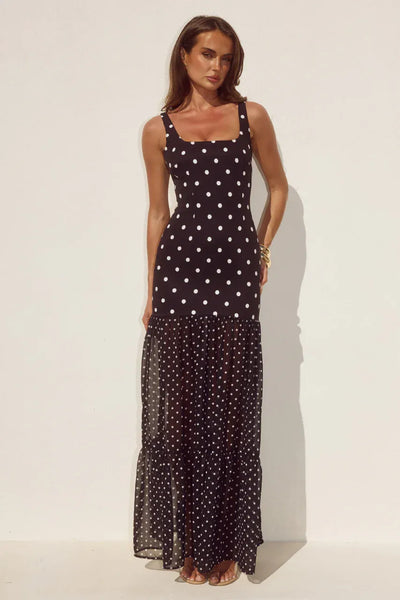 Tillie Maxi Dress - Black/White Polka