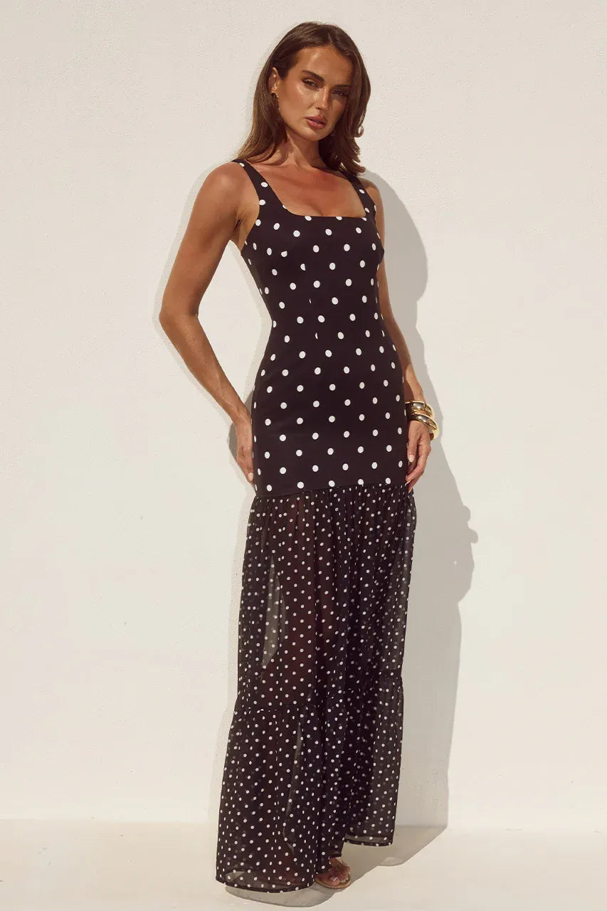 Tillie Maxi Dress - Black/White Polka