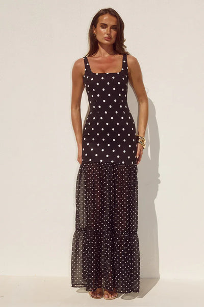Tillie Maxi Dress - Black/White Polka