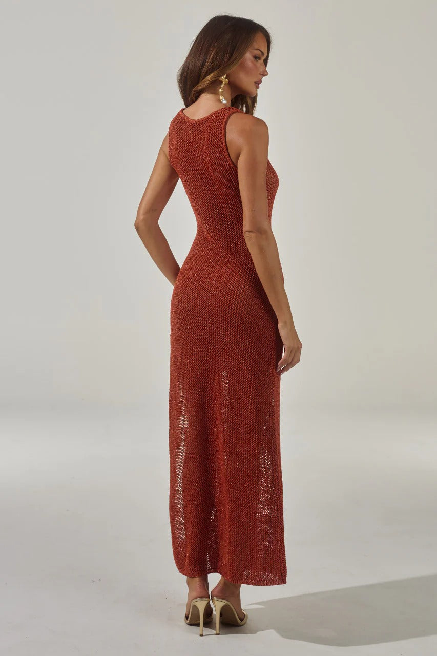 maxi dress rust ARIYA SLEEVELESS KNIT MAXI DRESS - RUST METALLIC