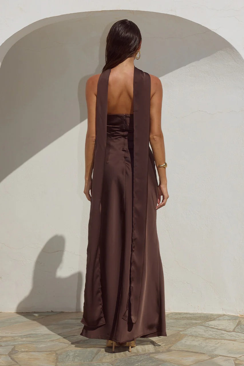 Runaway The Label Madeleine Strapless Maxi Dress in CHOCOLATE