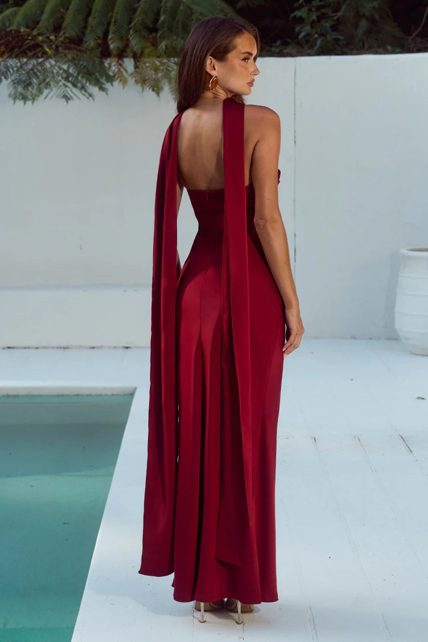 knee length dresses for ladies Natalia Poppy Red Strapless Maxi Dress