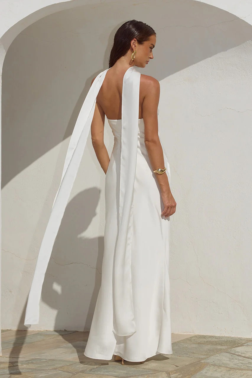 white pearl dress bridal shower Lovelzi Elegant Fashion White Satin Mesh Patchwork Strapless Pearl Decor  A-Line Formal Party Dress, Wedding Guest Bachelorette Prom Bridal Shower