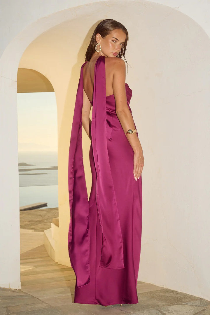 maxi dress plum MADELEINE STRAPLESS VENDOR COLOR-BLUE LEMON Featuring a high neckline Color:Oat Denim Evening Gown Australian Prom