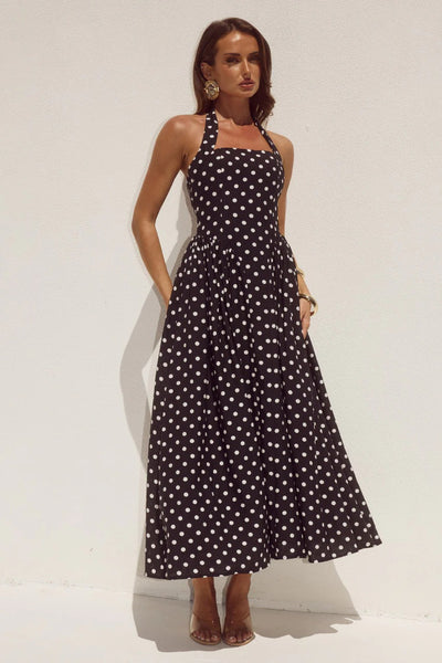 Sammi Midi Dress - Black/White Polka