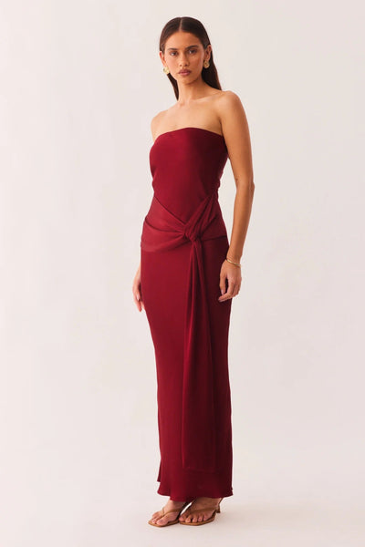 Angie Front Tie Maxi Dress - Wine