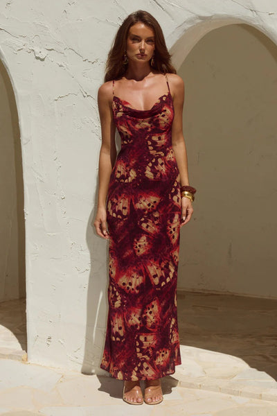 Benito Cowl Maxi Dress - Eliana Red