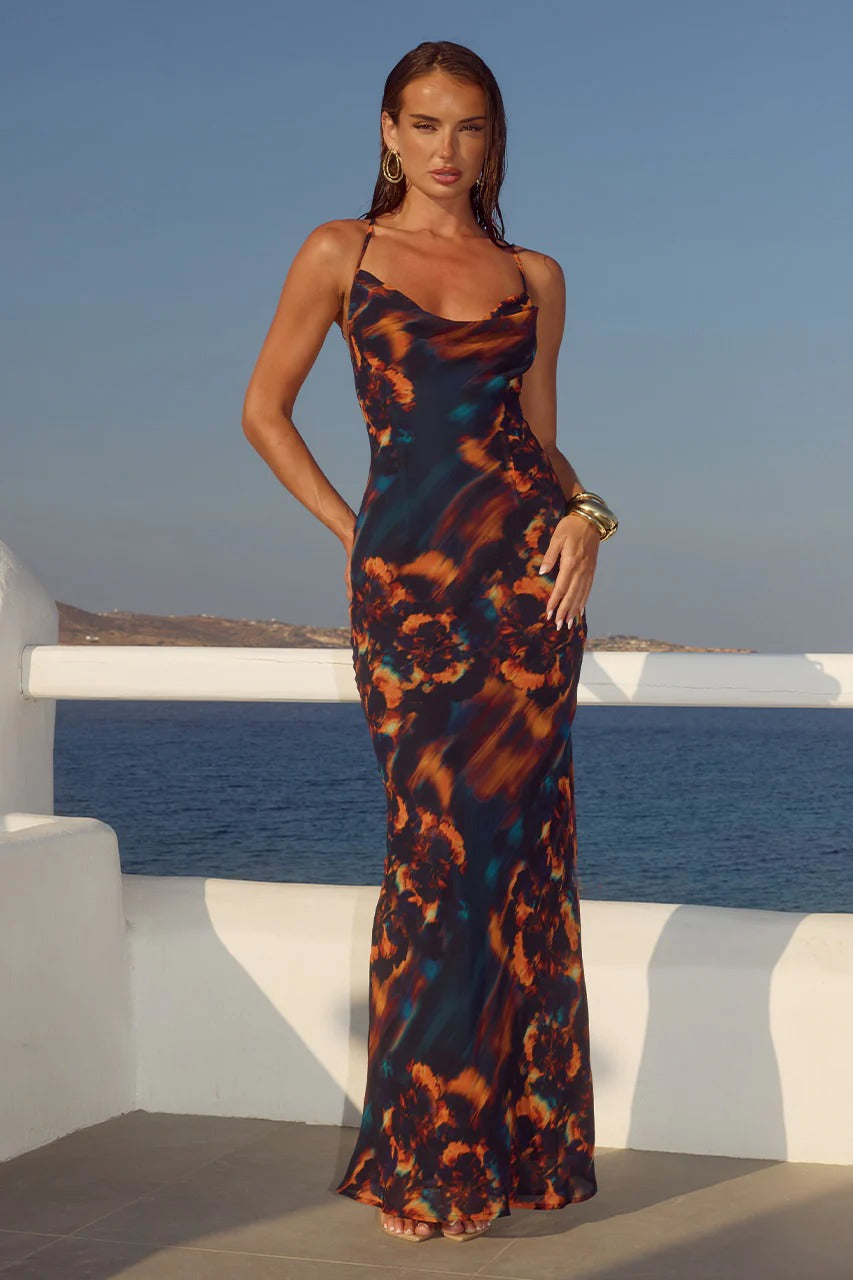 fitted lace wedding dress Bridgette Cowl Maxi Dress - Valina Orange