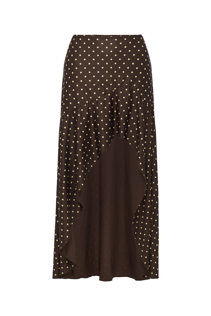 Melody Midi Skirt - Choc/Lemon Polka