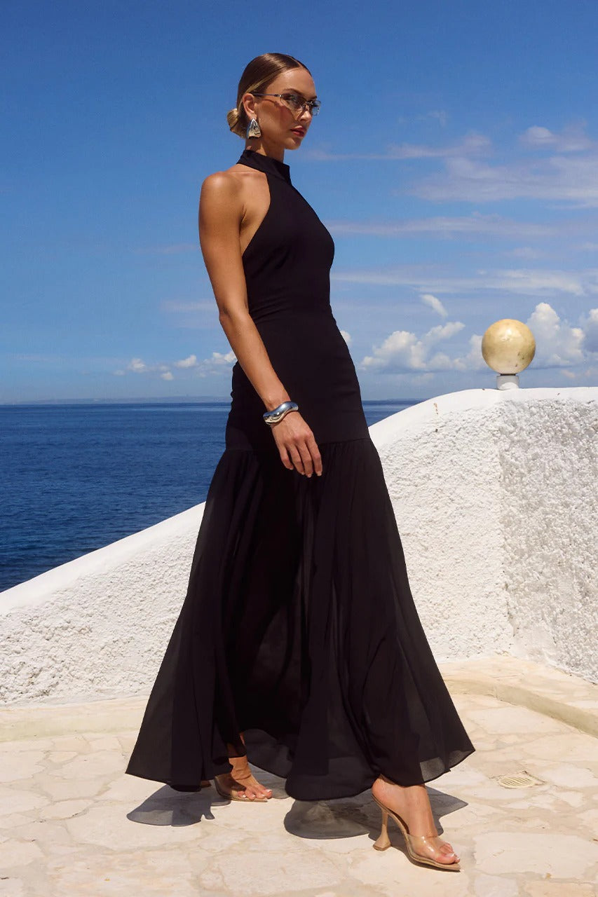 Yazmin Halter Maxi Dress - Black