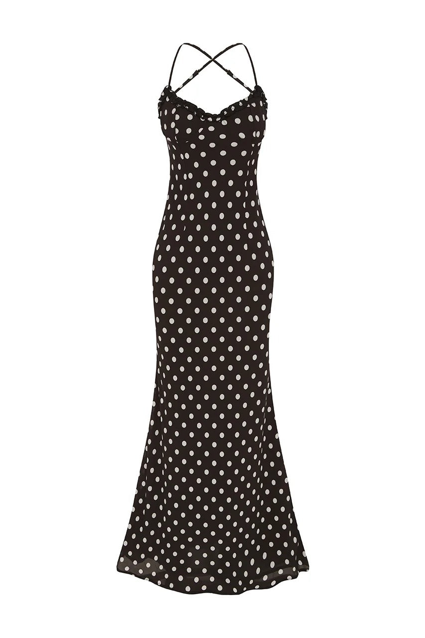 Monet Maxi Dress - Black Polka