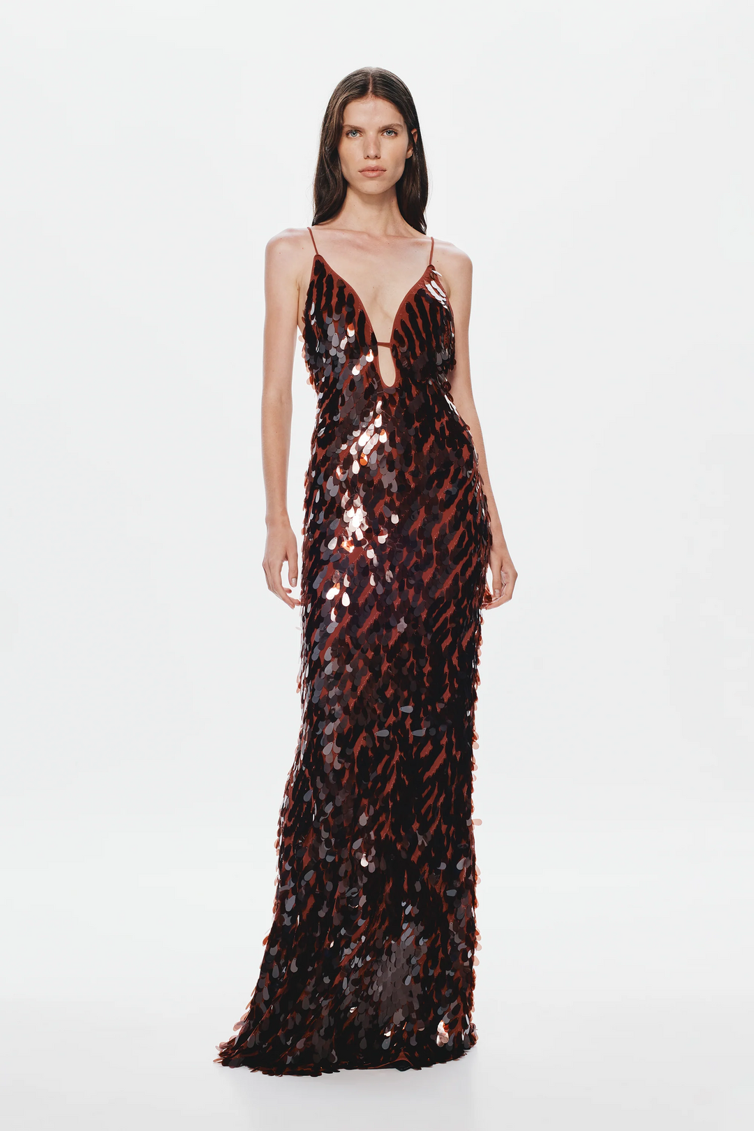 misha collection red sequin dress MISHA Sapphire Sequin Plunge Maxi Gown