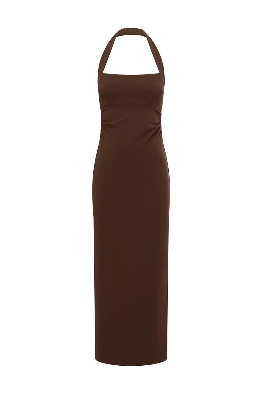FRANCA HALTER MIDI DRESS - BITTER CHOCOLATE - XL
