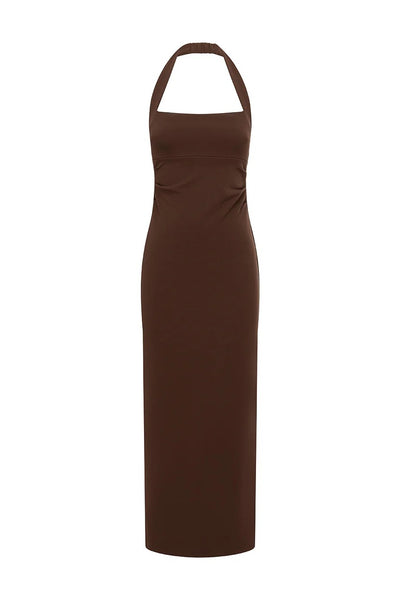 Franca Halter Midi Dress - Bitter Chocolate
