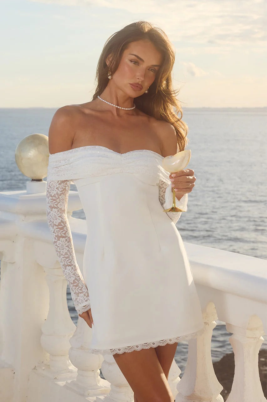 leona mini dress LACE LONG SLEEVE - White Edvintorg Maxi Dresses for everywhere Neckline to hem measures Size:M_18-20