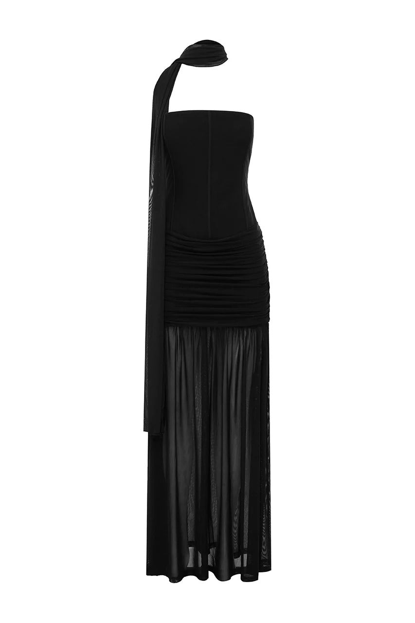corset maxi dress black In A Trance Halter Corset Maxi Dress | Black | Womens main image 1
