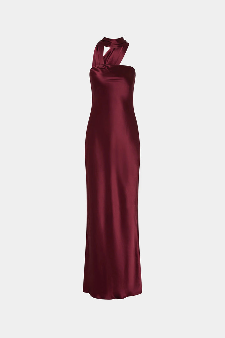 lilia sash neck maxi dress Misha Lilia Satin Gown - Port