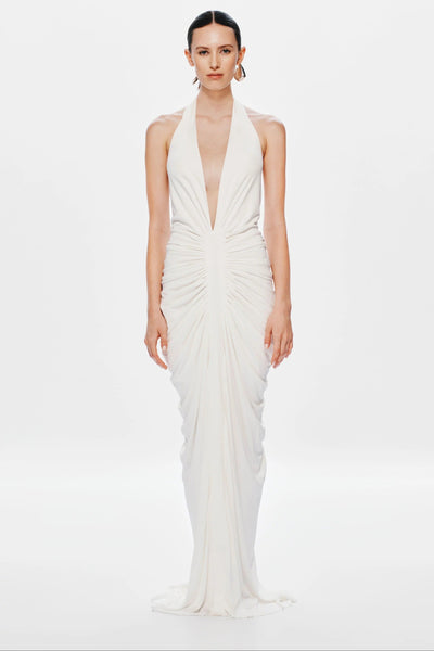 Misha Venus Gathered Cupro Dress - Ivory