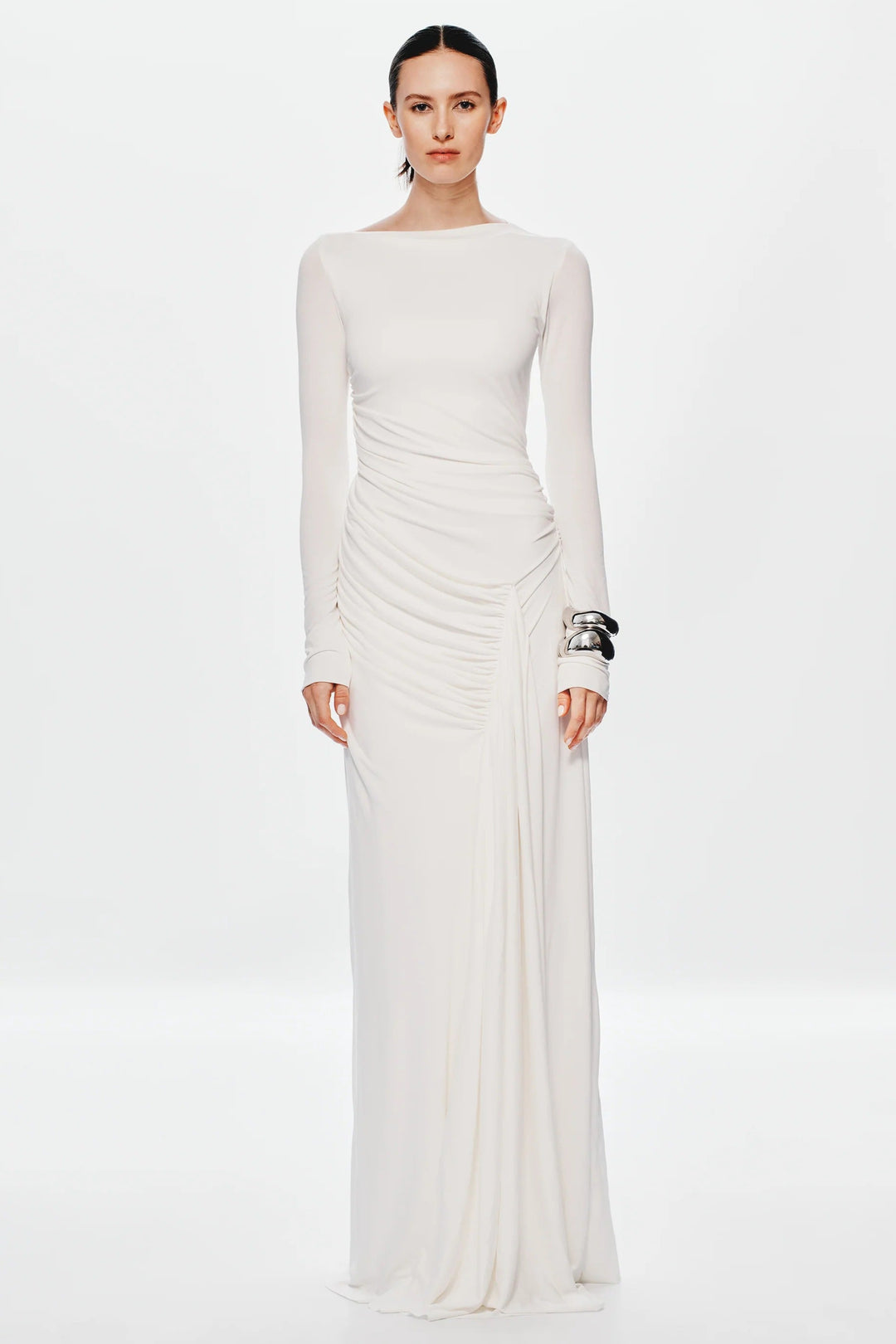 Misha Glacier Cupro Long Sleeve Maxi Dress - Ivory | JAUS