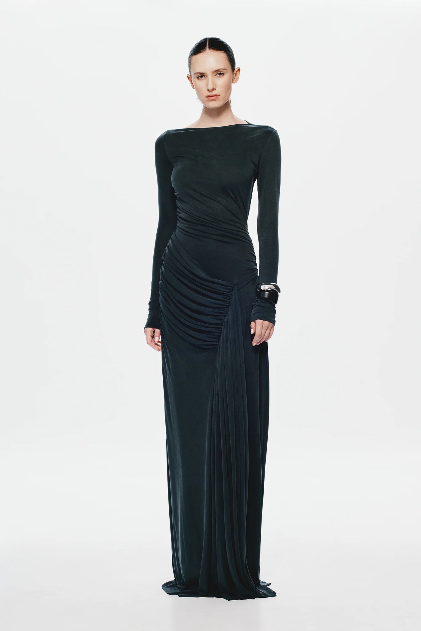 Misha Glacier Cupro Long Sleeve Maxi Dress - Black