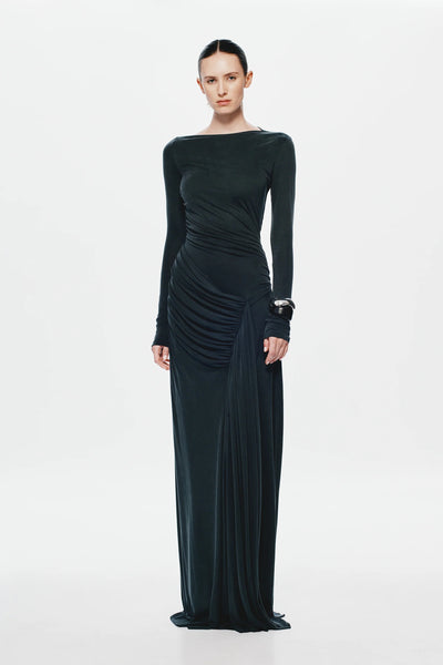 Misha Glacier Cupro Long Sleeve Maxi Dress - Black