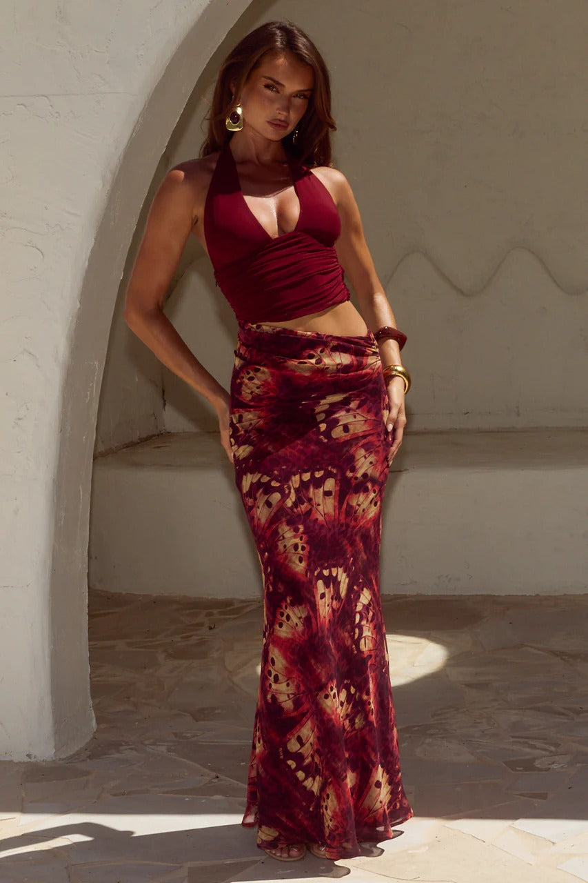 Alexis Halter Cut Out Maxi Dress - Eliana Red - Xs