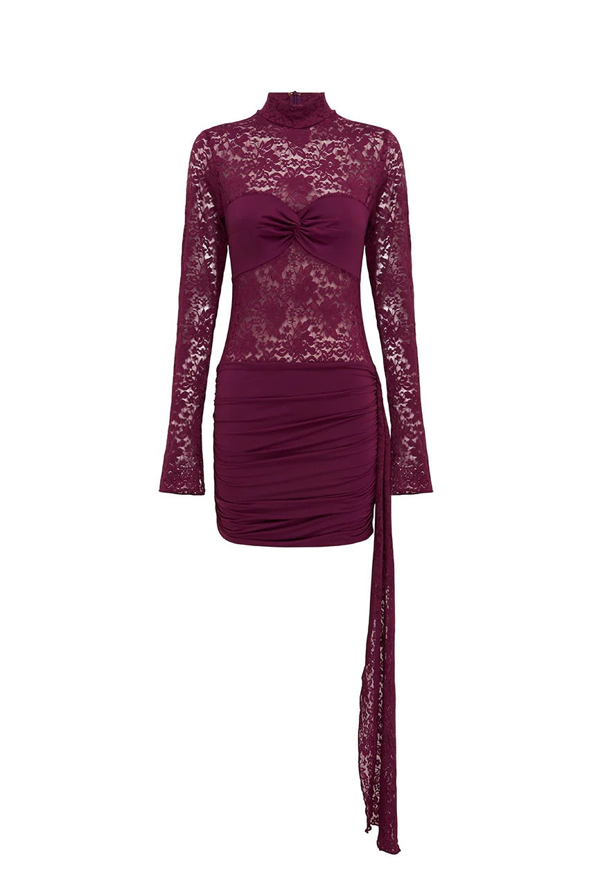 Larna Sleeved Mini Dress - Wine
